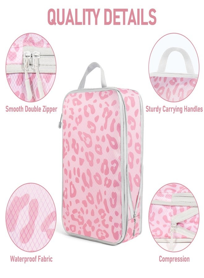 Lemoobolsa 4 Set Compression Packing Cubes For Travel Bags Organizer For Luggage Suitcase Organizer, Compression Bags For Travel Accessories Luggage Storage Set (4 Pcs, Pink Leoparda) - Image 2